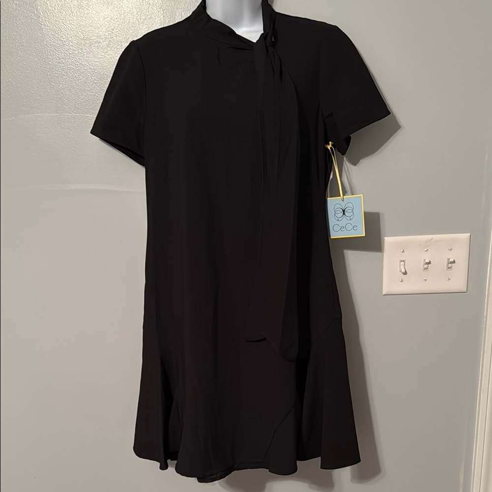 CeCe Black A-Line Mini Dress with Collar